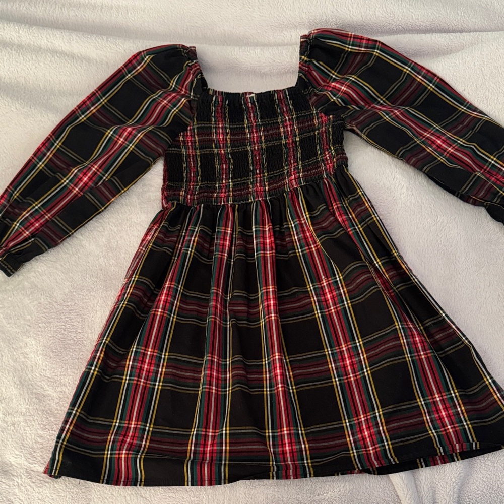 Crewcuts Plaid Smocked Dress Black Red Yellow Size 8 EUC